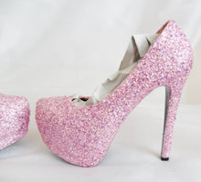 Cargar imagen en el visor de la galería, Candy Pink Chunky Glitter Custom Personalized Womens Handmade Glitter Shoe High Heel Stiletto Thin Size 3 4 5 6 7 8 Platform Party Christmas
