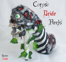 Cargar imagen en el visor de la galería, Corpse Bride Glow In The Dark Heels Halloween Skull Blood Gothic Goth Stripe Wedding Lace Ivy Eye Custom Hand Shoe Size 3 4 5 6 7 8 Monster
