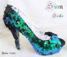Charger l&#39;image dans la galerie, Siren Scales Mermaid Reversible Sequin Fabric Heels Custom Personalized Womens Shoe High Stiletto Size 3 4 5 6 7 8 Platform Party Christmas
