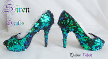 Załaduj obraz do przeglądarki galerii, Siren Scales Mermaid Reversible Sequin Fabric Heels Custom Personalized Womens Shoe High Stiletto Size 3 4 5 6 7 8 Platform Party Christmas
