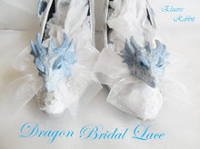 Cargar imagen en el visor de la galería, Dragon Wedding Lace Bridal Heels Fabric Flower Custom Ribbon Blue Shoe Size 3 4 5 6 7 8  UK  Women 3&quot; Kitten Low Wing
