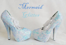 Załaduj obraz do przeglądarki galerii, Mermaid Chunky Glitter Custom Personalized Womens Handmade Glitter Shoe High Heel Stiletto Thin Size 3 4 5 6 7 8 Platform Party Christmas UK
