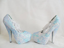 Załaduj obraz do przeglądarki galerii, Mermaid Chunky Glitter Custom Personalized Womens Handmade Glitter Shoe High Heel Stiletto Thin Size 3 4 5 6 7 8 Platform Party Christmas UK
