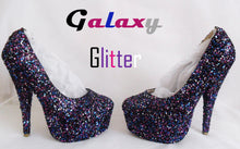Załaduj obraz do przeglądarki galerii, Galaxy Chunky Glitter Custom Personalized Womens Handmade Glitter Shoe High Heel Stiletto Thin Size 3 4 5 6 7 8 Platform Party Christmas UK
