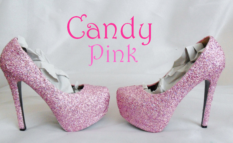 Candy Pink Chunky Glitter Custom Personalized Womens Handmade Glitter Shoe High Heel Stiletto Thin Size 3 4 5 6 7 8 Platform Party Christmas