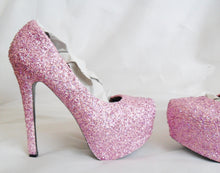 Cargar imagen en el visor de la galería, Candy Pink Chunky Glitter Custom Personalized Womens Handmade Glitter Shoe High Heel Stiletto Thin Size 3 4 5 6 7 8 Platform Party Christmas
