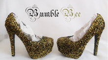 Load image into Gallery viewer, Bumble Bee Chunky Glitter Custom Personalized Women Handmade Glitter Shoe High Heel Stiletto Thin Size 3 4 5 6 7 8 Platform Party Christmas
