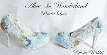 Charger l&#39;image dans la galerie, John Tenniel&#39;s Classic 1865 Alice In Wonderland Lace Fabric Custom Heel Ribbon Blue Shoe Flat Size 3 4 5 6 7 8 Wedding Bridal Heel UK Women
