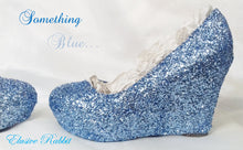 Cargar imagen en el visor de la galería, Something Blue Glitter Wedding Bridal Heel Custom Personalized Women Shoe Chunky Size 3 4 5 6 7 8 Wedge Dusky Metallic Steel Cinderella Dark
