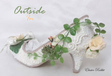 Load image into Gallery viewer, Outside In Heels Foliage Floral Flower Green Couture Lace Fabric Custom Heel Ribbon Ivory Shoe Size 3 4 5 6 7 8 Wedding Bridal Heel Women
