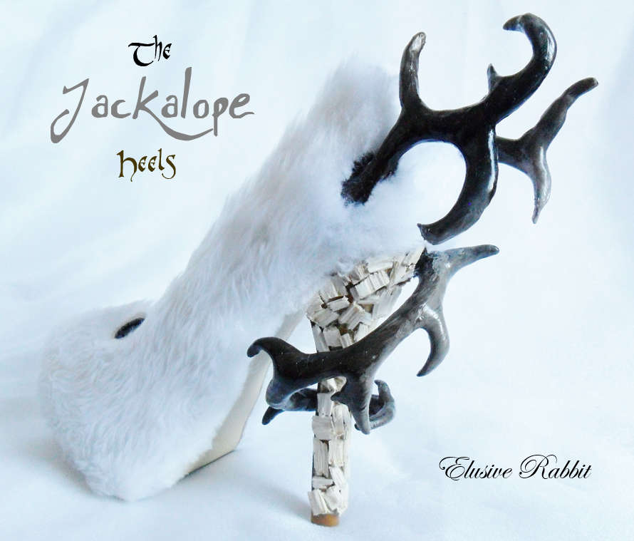 The Jackalope Heels Antlers Horn Fawn Fur White Rabbit Bunny Custom Kraken Sculpt Paint Shoe Size 3 4 5 6 7 8  High Wedge Mythical Deer Stag