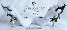 Lade das Bild in den Galerie-Viewer, The Jackalope Heels Antlers Horn Fawn Fur White Rabbit Bunny Custom Kraken Sculpt Paint Shoe Size 3 4 5 6 7 8  High Wedge Mythical Deer Stag
