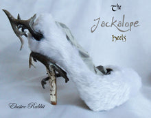 Load image into Gallery viewer, The Jackalope Heels Antlers Horn Fawn Fur White Rabbit Bunny Custom Kraken Sculpt Paint Shoe Size 3 4 5 6 7 8  High Wedge Mythical Deer Stag
