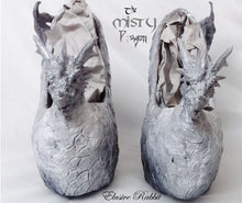 Lade das Bild in den Galerie-Viewer, The Misty Dragon Heels Custom Hand Sculpt Paint Shoe Size 3 4 5 6 7 8  High Wedge Fantasy Mythical Bridal Wedding Alternative White Scales
