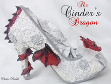 Carica l&#39;immagine nel visualizzatore di Gallery, The Cinder&#39;s Dragon Wedding Lace Bridal Heels Fabric Flower Custom Ribbon Red Fire Shoe Size 3 4 5 6 7 8  UK  Women 3&quot; Kitten Low Wing
