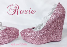 Cargar imagen en el visor de la galería, Bridal Rose Pink Chunky Glitter Wedding Custom Personalized Women Handmade Glitter Shoe High Heel Wedding Bridal Size 3 4 5 6 7 8 Platform

