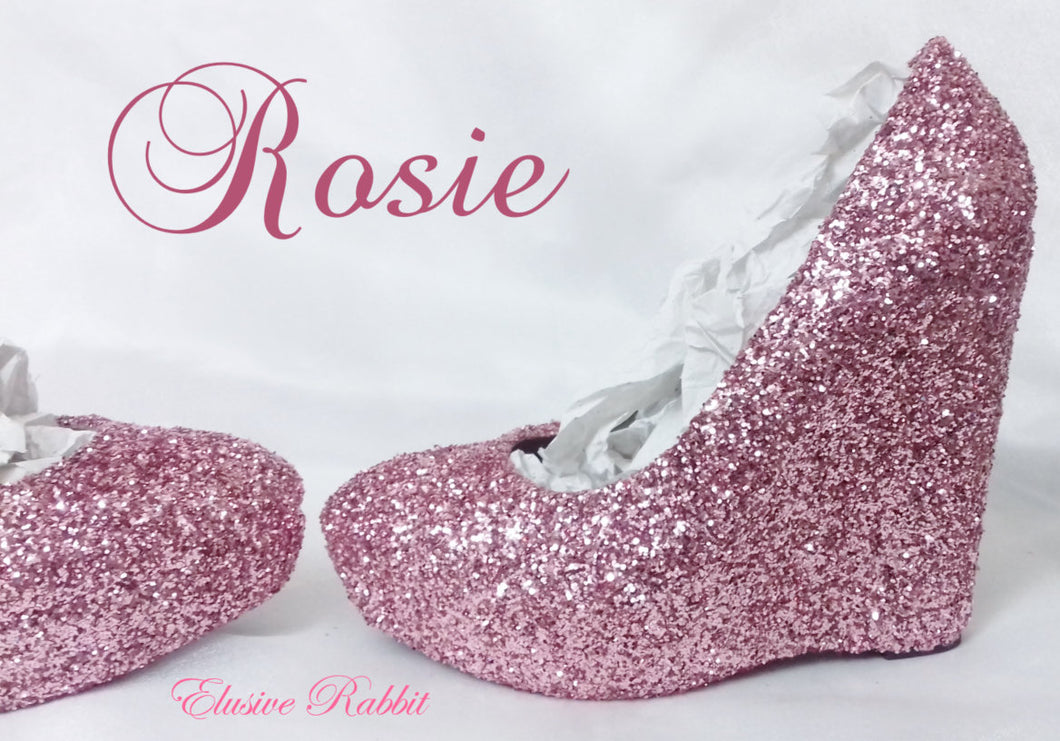 Bridal Rose Pink Chunky Glitter Wedding Custom Personalized Women Handmade Glitter Shoe High Heel Wedding Bridal Size 3 4 5 6 7 8 Platform