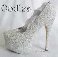 Lade das Bild in den Galerie-Viewer, Oodles Bridal White Silver Chunky Glitter Wedding Custom Personalized Women Peep Toe Glitter Shoe High Heel Stiletto Thin Size 3 4 5 6 7 8
