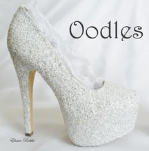 Load image into Gallery viewer, Oodles Bridal White Silver Chunky Glitter Wedding Custom Personalized Women Peep Toe Glitter Shoe High Heel Stiletto Thin Size 3 4 5 6 7 8
