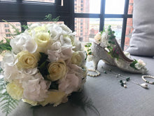 Lade das Bild in den Galerie-Viewer, Outside In Heels Foliage Floral Flower Green Couture Lace Fabric Custom Heel Ribbon Ivory Shoe Size 3 4 5 6 7 8 Wedding Bridal Heel Women
