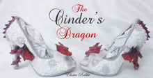 Load image into Gallery viewer, The Cinder&#39;s Dragon Wedding Lace Bridal Heels Fabric Flower Custom Ribbon Red Fire Shoe Size 3 4 5 6 7 8  UK  Women 3&quot; Kitten Low Wing
