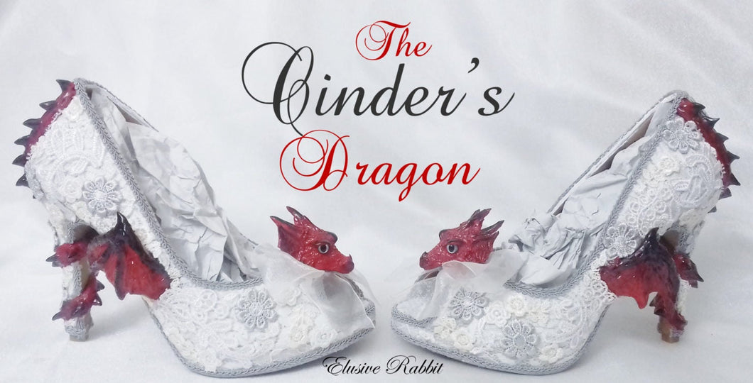The Cinder's Dragon Wedding Lace Bridal Heels Fabric Flower Custom Ribbon Red Fire Shoe Size 3 4 5 6 7 8  UK  Women 3