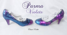 Load image into Gallery viewer, Parma Violets Blue Purple Scales Mermaid Reversible Sequin Fabric Heels Custom Personalized Shoe High Size 3 4 5 6 7 8 Platform Party Pride
