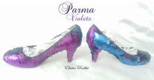 Load image into Gallery viewer, Parma Violets Blue Purple Scales Mermaid Reversible Sequin Fabric Heels Custom Personalized Shoe High Size 3 4 5 6 7 8 Platform Party Pride
