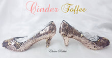 Lade das Bild in den Galerie-Viewer, Cinder Toffee Rose Gold Wedding Bridal Scales Mermaid Reversible Sequin Heels Custom Personalized Shoe High Stiletto Size 3 4 5 6 7 8 Party
