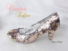 Load image into Gallery viewer, Cinder Toffee Rose Gold Wedding Bridal Scales Mermaid Reversible Sequin Heels Custom Personalized Shoe High Stiletto Size 3 4 5 6 7 8 Party
