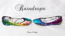 Load image into Gallery viewer, Rainbow Raindrops Scales Wedding Bridal Heel Mermaid Reversible Sequin Fabric Heels Custom Personalized Shoe Size 3 4 5 6 7 8 Party Pride
