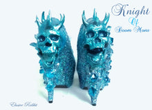 Load image into Gallery viewer, Knight of Doom Mons Heels Blue crystal Quartz Diamond Custom Hand Sculpt Kraken Shoe Size 3 4 5 6 7 8 Glitter Fantasy Bridal Wedding
