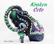 Load image into Gallery viewer, Kraken Ceto Diamond Treasure Heels Custom Hand Sculpt Paint Shoe Size 3 4 5 6 7 8  High Wedge Sea  Creature Monster Mythical Octopus Squid
