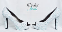 Load image into Gallery viewer, Oodles Jewels Bridal White Teal Blue Green Chunky Glitter Wedding Custom Personalized Women Peep Toe Glitter Shoe High Heel Size 3 4 5 6 7 8
