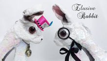 Carica l&#39;immagine nel visualizzatore di Gallery, Elusive Rabbit Heels White Pink Mad hatter Sequin Reversible Custom Hand Sculpt Kraken Shoe Size 3 4 5 6 7 8  Mythical Bridal Wedding bunny
