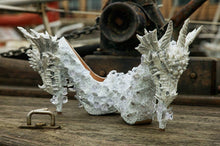 Załaduj obraz do przeglądarki galerii, Dragon Typhon Heels White crystal Quartz Diamond Custom Hand Sculpt Kraken Shoe Size 3 4 5 6 7 8 Glitter Fantasy Mythical Bridal Wedding
