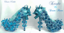 Cargar imagen en el visor de la galería, Knight of Doom Mons Heels Blue crystal Quartz Diamond Custom Hand Sculpt Kraken Shoe Size 3 4 5 6 7 8 Glitter Fantasy Bridal Wedding
