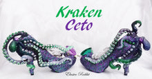 Załaduj obraz do przeglądarki galerii, Kraken Ceto Diamond Treasure Heels Custom Hand Sculpt Paint Shoe Size 3 4 5 6 7 8  High Wedge Sea  Creature Monster Mythical Octopus Squid
