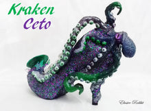 Load image into Gallery viewer, Kraken Ceto Diamond Treasure Heels Custom Hand Sculpt Paint Shoe Size 3 4 5 6 7 8  High Wedge Sea  Creature Monster Mythical Octopus Squid
