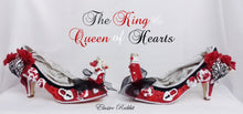 Load image into Gallery viewer, The King &amp; Queen of Hearts Alice in Wonderland Heels sculpted Wedding Bridal Custom Hand Sculpt Paint Shoe Size 3 4 5 6 7 8 High Wedge Black
