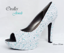 Load image into Gallery viewer, Oodles Jewels Bridal White Teal Blue Green Chunky Glitter Wedding Custom Personalized Women Peep Toe Glitter Shoe High Heel Size 3 4 5 6 7 8
