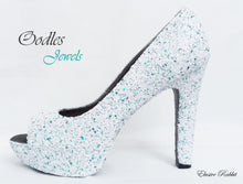 Load image into Gallery viewer, Oodles Jewels Bridal White Teal Blue Green Chunky Glitter Wedding Custom Personalized Women Peep Toe Glitter Shoe High Heel Size 3 4 5 6 7 8

