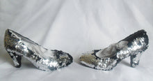 Cargar imagen en el visor de la galería, Silver Siren Scales Mermaid Reversible Sequin Fabric Heels Custom Womens Shoe High Stiletto Size 3 4 5 6 7 8 Platform Party Christmas
