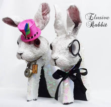 Carica l&#39;immagine nel visualizzatore di Gallery, Elusive Rabbit Heels White Pink Mad hatter Sequin Reversible Custom Hand Sculpt Kraken Shoe Size 3 4 5 6 7 8  Mythical Bridal Wedding bunny

