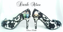 Cargar imagen en el visor de la galería, Dark Alice Gothic Vintage John Tenniel&#39;s Classic 1865 Alice In Wonderland Lace Black Custom Heel Shoe Flat Size 3 4 5 6 7 8 Wedding Bridal
