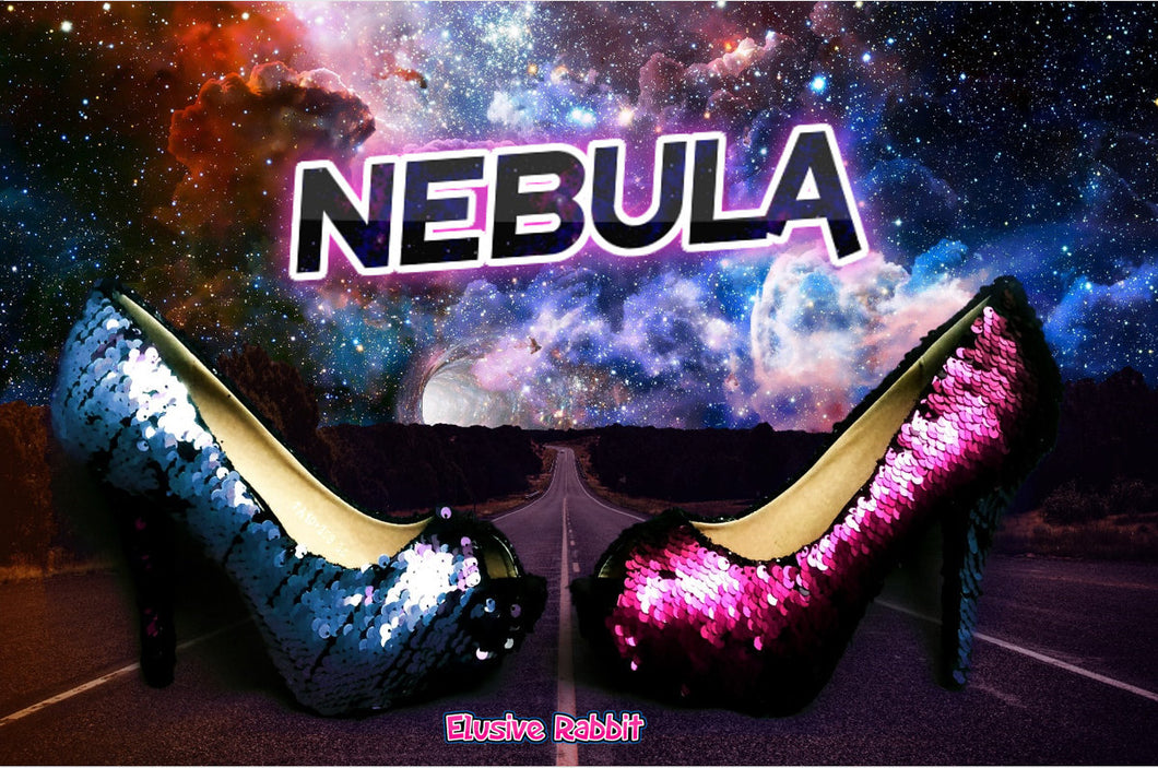 Nebula Galaxy Scales Wedding Bridal Heel Mermaid Reversible Sequin Fabric Heels Custom Personalized Shoe Size 3 4 5 6 7 8 Party Pride