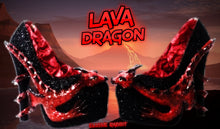 Lade das Bild in den Galerie-Viewer, Lava Dragon Heels Scales Custom Hand Sculpt Paint Red Black Shoe Size 3 4 5 6 7 8  High Platform Monster Kraken octopus Wings Winged elusive
