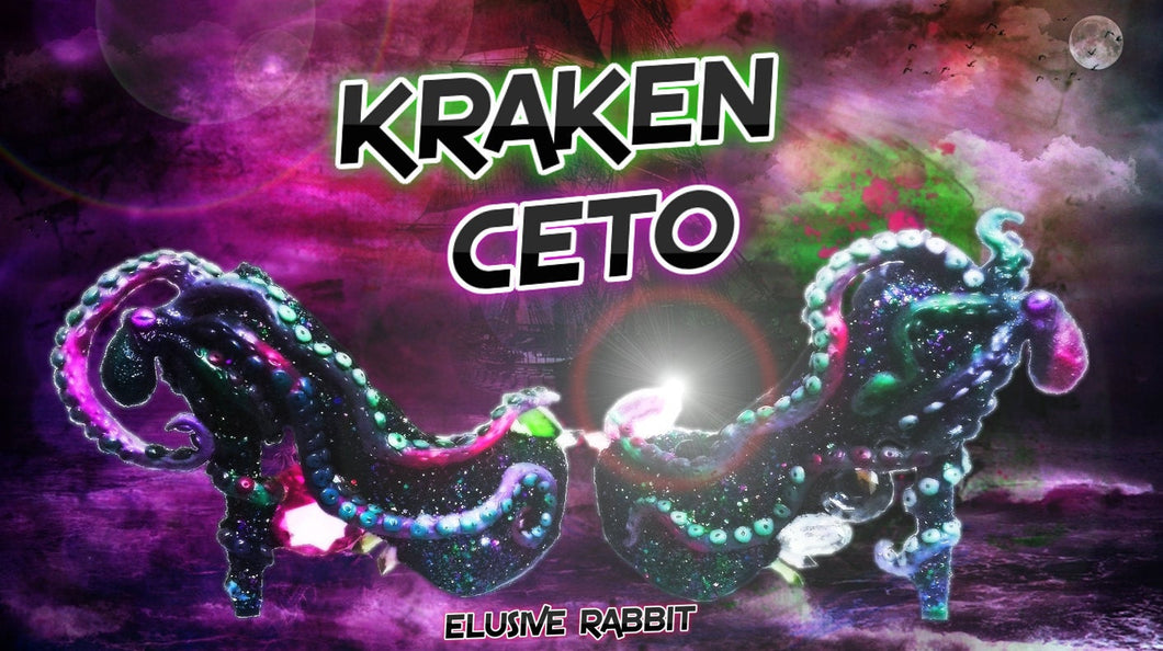 Kraken Ceto Diamond Treasure Heels Custom Hand Sculpt Paint Shoe Size 3 4 5 6 7 8  High Wedge Sea  Creature Monster Mythical Octopus Squid