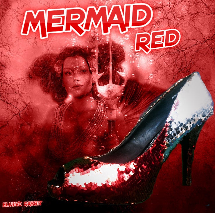 Mermaid Red & Silver Scales Wedding Bridal Heel Mermaid Reversible Sequin Fabric Heels Custom Personalized Shoe Size 3 4 5 6 7 8 Party