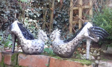 Załaduj obraz do przeglądarki galerii, The Misty Dragon Heels Custom Hand Sculpt Paint Shoe Size 3 4 5 6 7 8  High Wedge Fantasy Mythical Bridal Wedding Alternative White Scales
